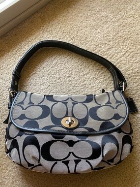 Coach Black and Gray Signature Canvas Shoulder Bag